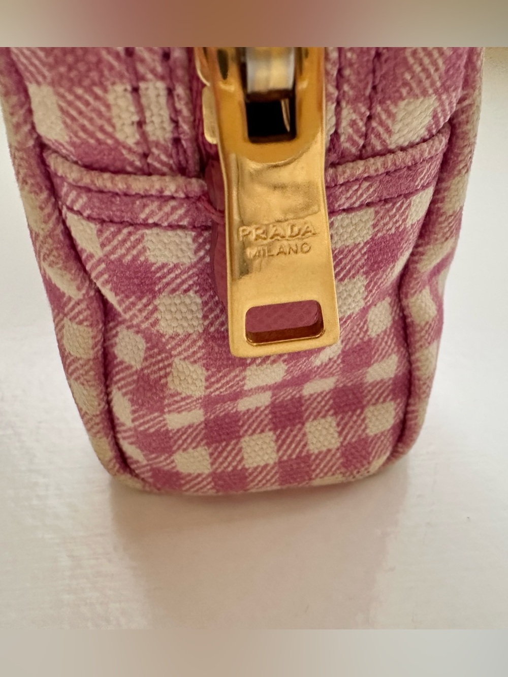 Prada Pink and White Gingham Cosmetic & Travel Pouch - Picture 8 of 14